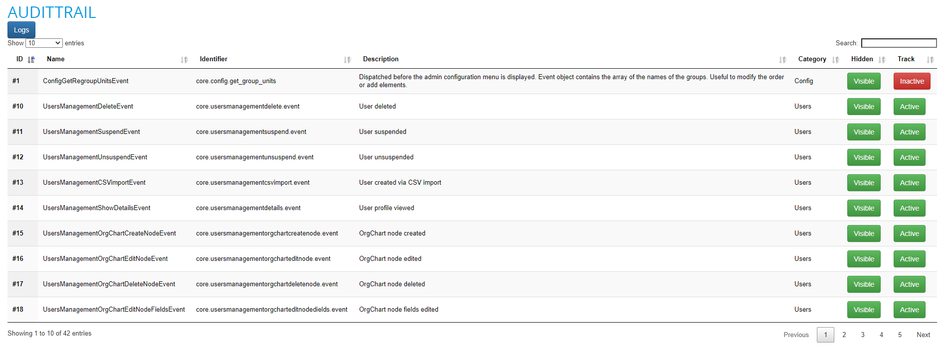 audittrail settings screenshot